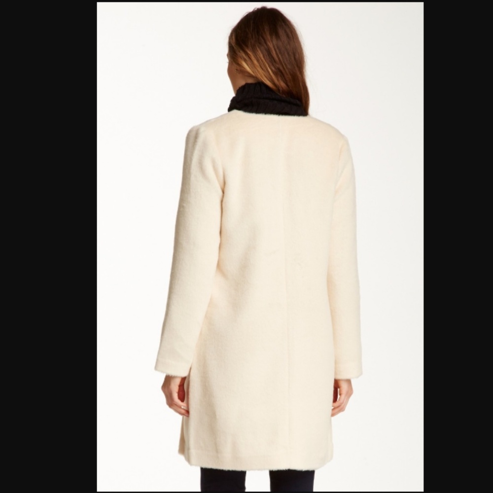 Tulle Zip-Up Peacoat Jacket Cream Ivory Faux Fur - Picture 2 of 5